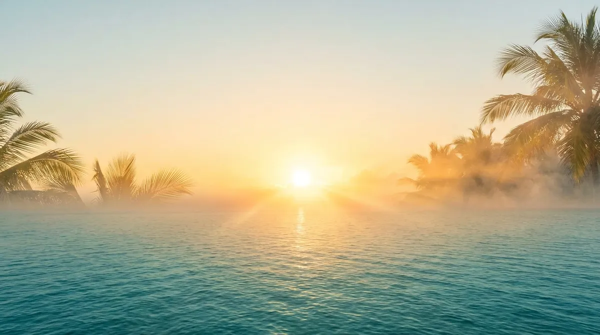Warm golden sunrise over calm water